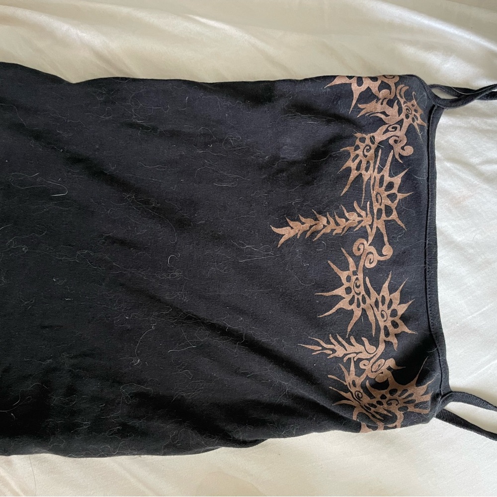 Black Spaghetti Strap Top with Brown Tribal Design